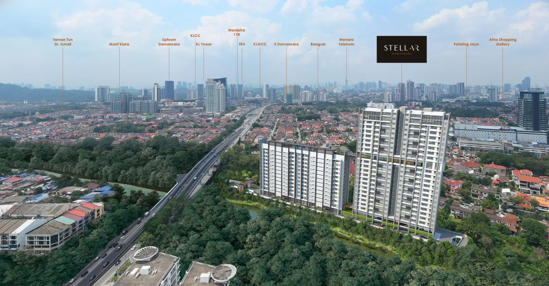 Stellar Damansara aerial view beside the SPRINT highway, artist's impression