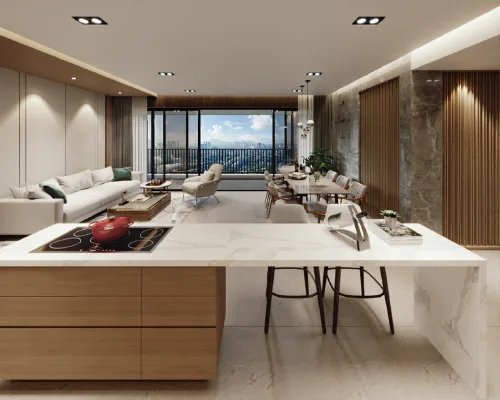 Stellar Damansara open-plan living and dry kitchen, artist's impression