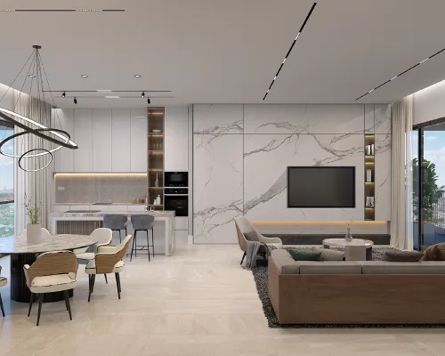 Stellar Damansara living room with marble feature wall, artist's impression