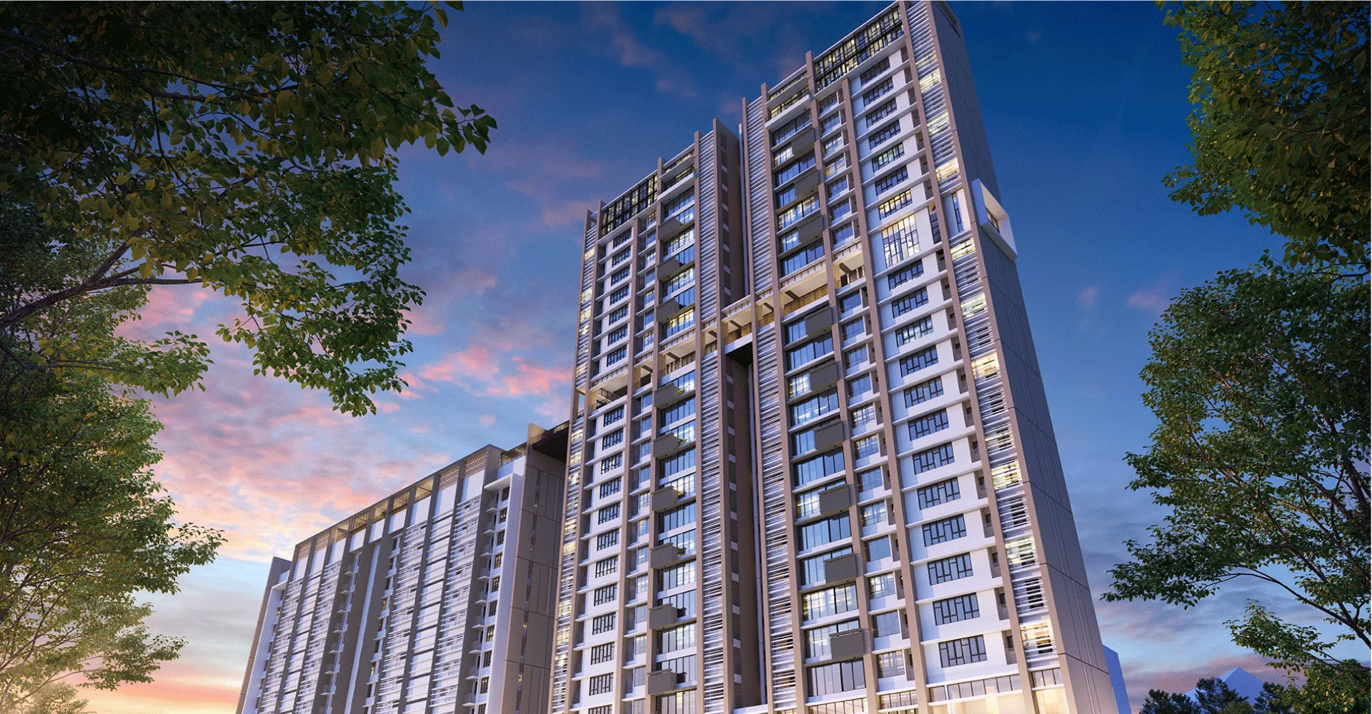 Stellar Damansara's two towers in Damansara Jaya, Petaling Jaya, at dusk, artist's impression