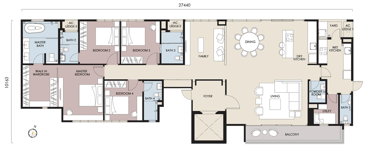Stellar Damansara floor plan Type A1, 2,500 sq ft, 4+1 bed, 5+1 bath, 1 balcony