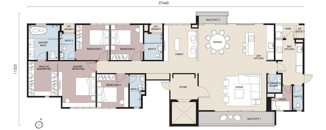 Stellar Damansara floor plan Type A2, 2,530 sq ft, 4+1 bed, 5+1 bath, 2 balconies