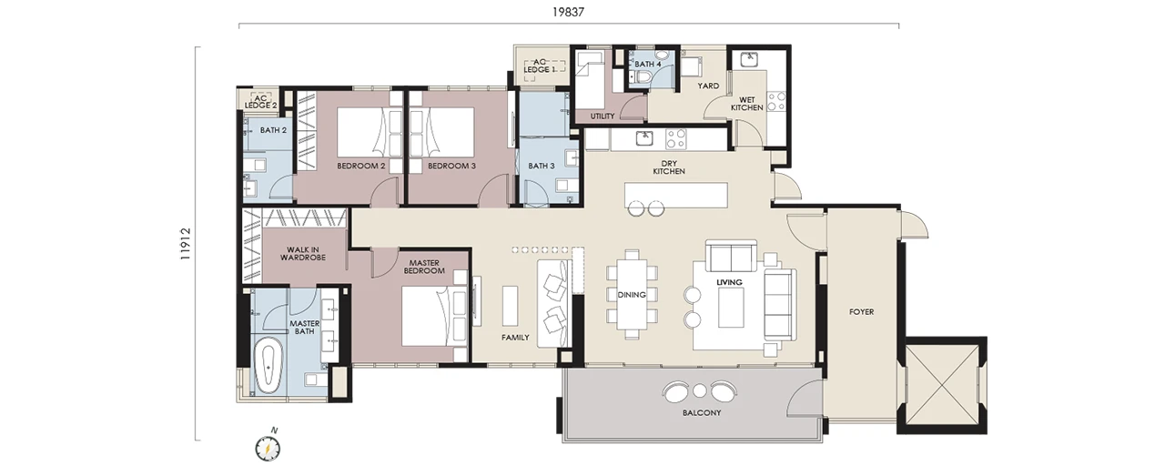 Stellar Damansara floor plan Type B1, 2,028 sq ft, 3+1 bed, 3+1 bath