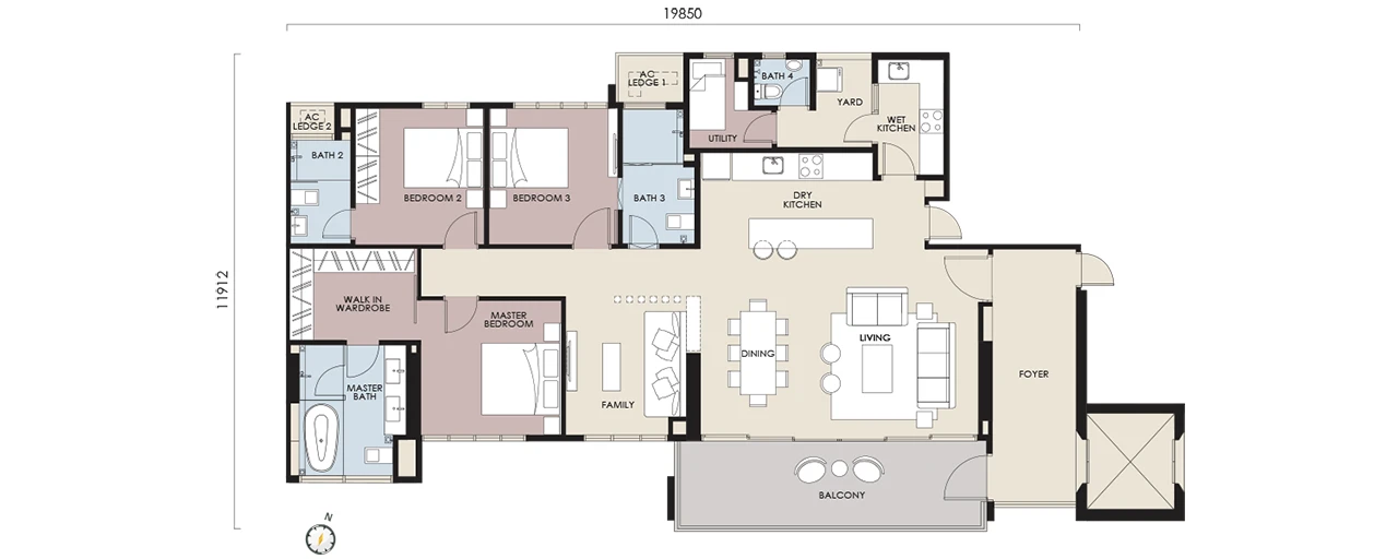 Stellar Damansara floor plan Type B2, 2,030 sq ft, 3+1 bed, 3+1 bath
