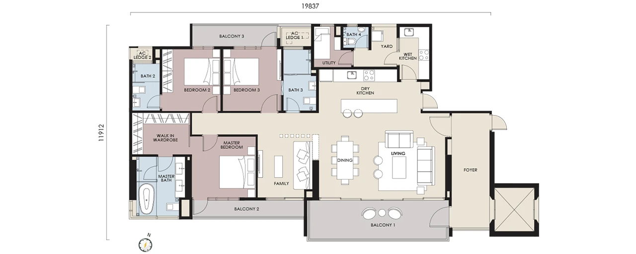 Stellar Damansara floor plan Type B3, 2,168 sq ft, 3+1 bed, 3+1 bath