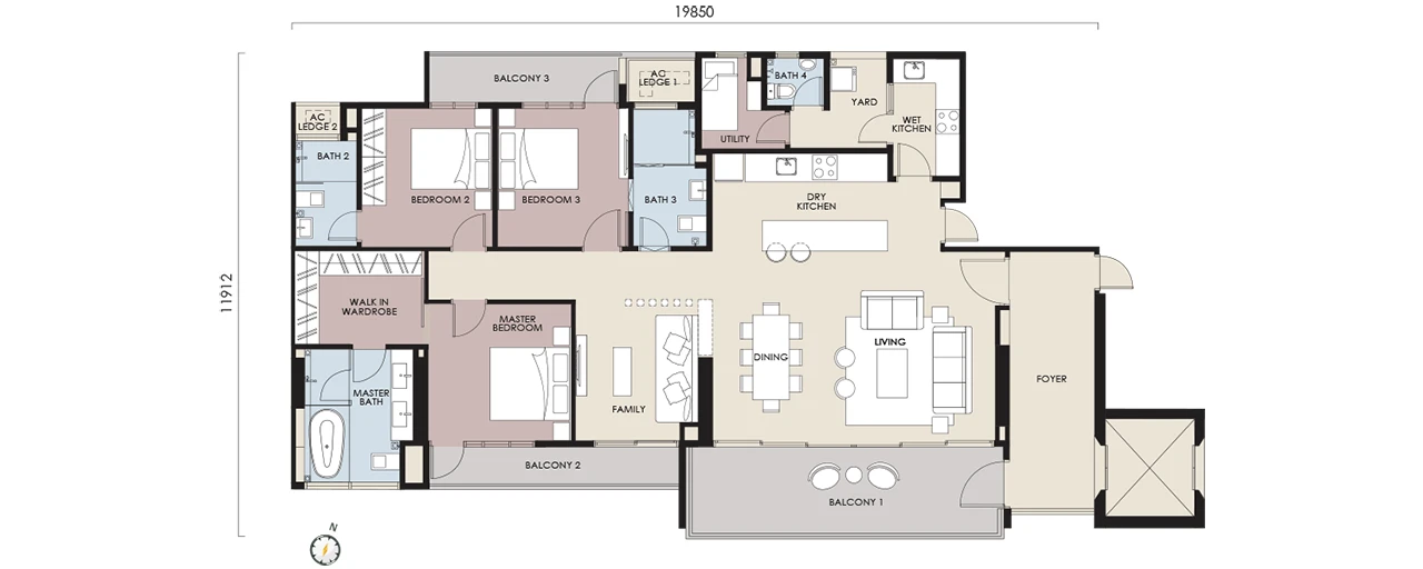 Stellar Damansara floor plan Type B4, 2,169 sq ft, 3+1 bed, 3+1 bath